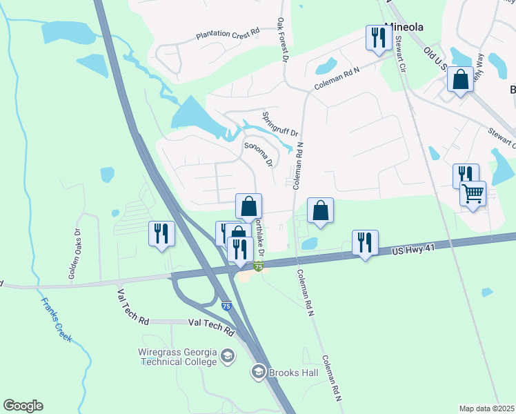 map of restaurants, bars, coffee shops, grocery stores, and more near 4001 Coleman Road North in Valdosta