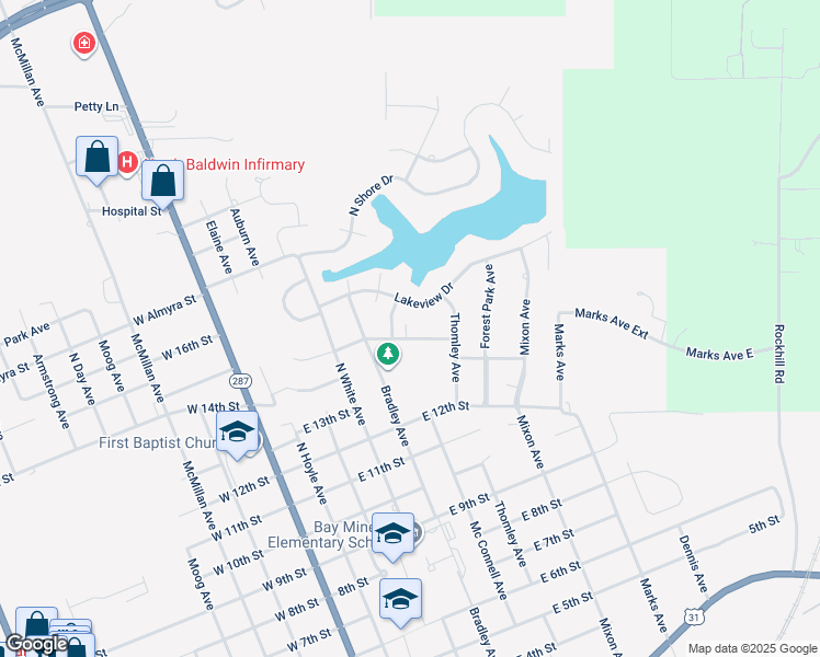 map of restaurants, bars, coffee shops, grocery stores, and more near 603 Norwood Drive in Bay Minette