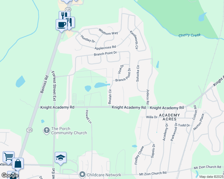 map of restaurants, bars, coffee shops, grocery stores, and more near 3574 Beulah Circle in Valdosta