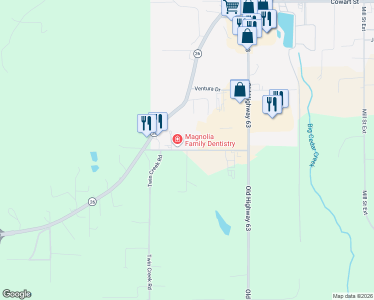 map of restaurants, bars, coffee shops, grocery stores, and more near 101 Pete Cochran Road in Lucedale