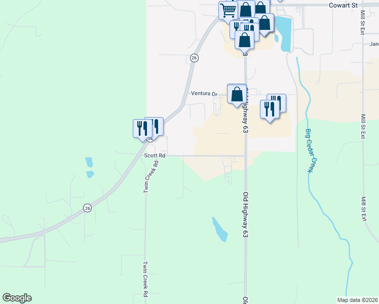 map of restaurants, bars, coffee shops, grocery stores, and more near 142 Scott Road in Lucedale