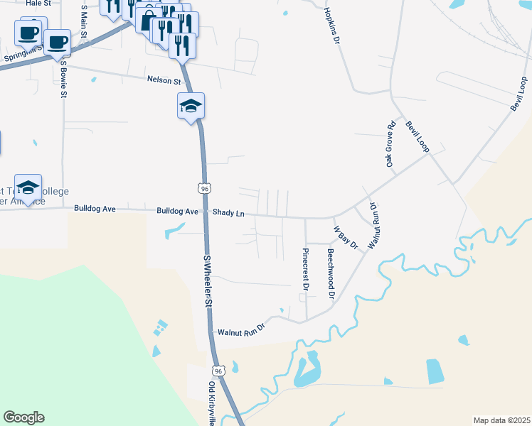map of restaurants, bars, coffee shops, grocery stores, and more near 41912 Zube Street in Jasper