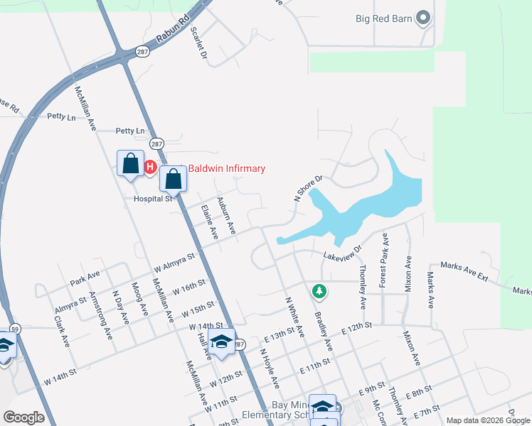 map of restaurants, bars, coffee shops, grocery stores, and more near 1908 Mary Jane Road in Bay Minette