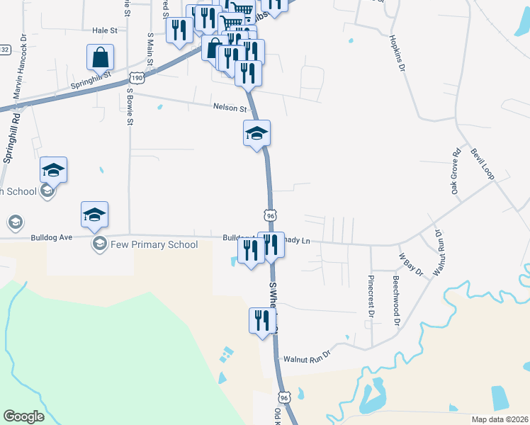 map of restaurants, bars, coffee shops, grocery stores, and more near 1801 South Wheeler Street in Jasper