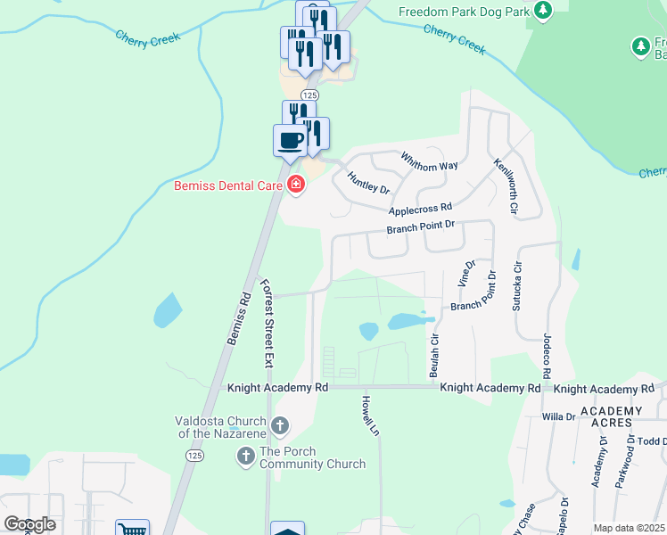 map of restaurants, bars, coffee shops, grocery stores, and more near 5076 Branch Point Drive in Valdosta