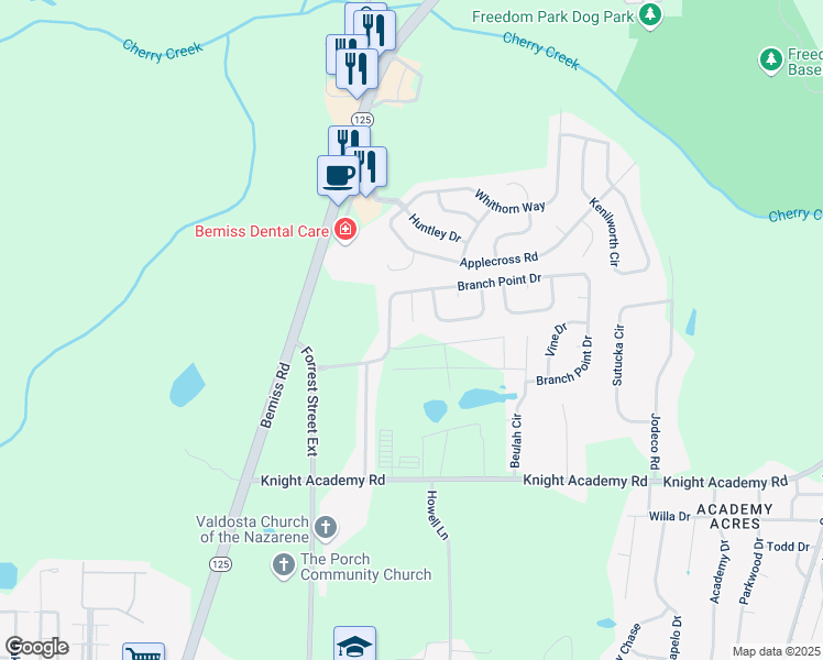 map of restaurants, bars, coffee shops, grocery stores, and more near 5076 Branch Point Drive in Valdosta