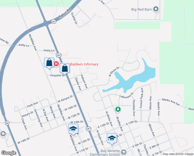 map of restaurants, bars, coffee shops, grocery stores, and more near 1908 Mary Jane Road in Bay Minette