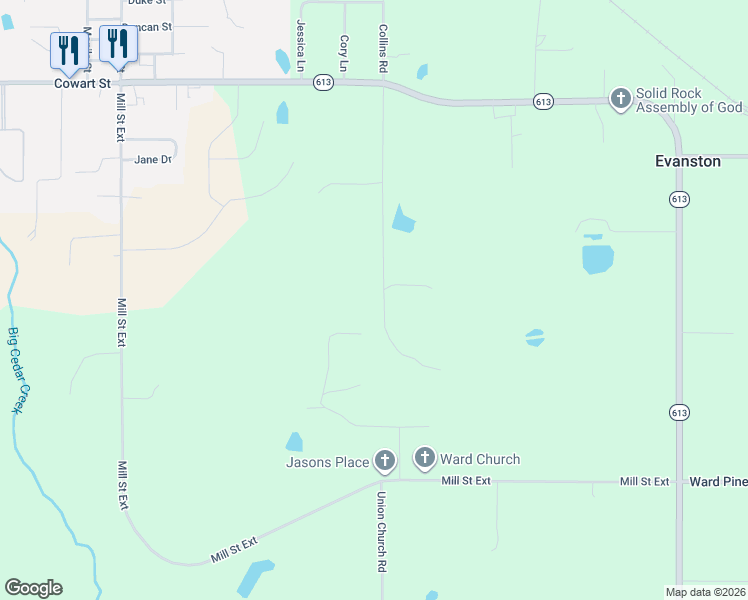 map of restaurants, bars, coffee shops, grocery stores, and more near 289 Van Hardens Road in Lucedale
