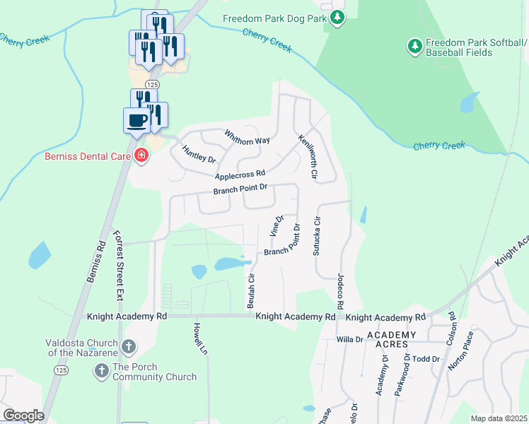 map of restaurants, bars, coffee shops, grocery stores, and more near 5248 Fortress Circle in Valdosta
