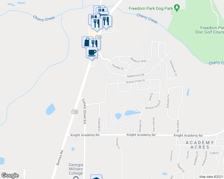 map of restaurants, bars, coffee shops, grocery stores, and more near 5138 Asher Circle in Valdosta