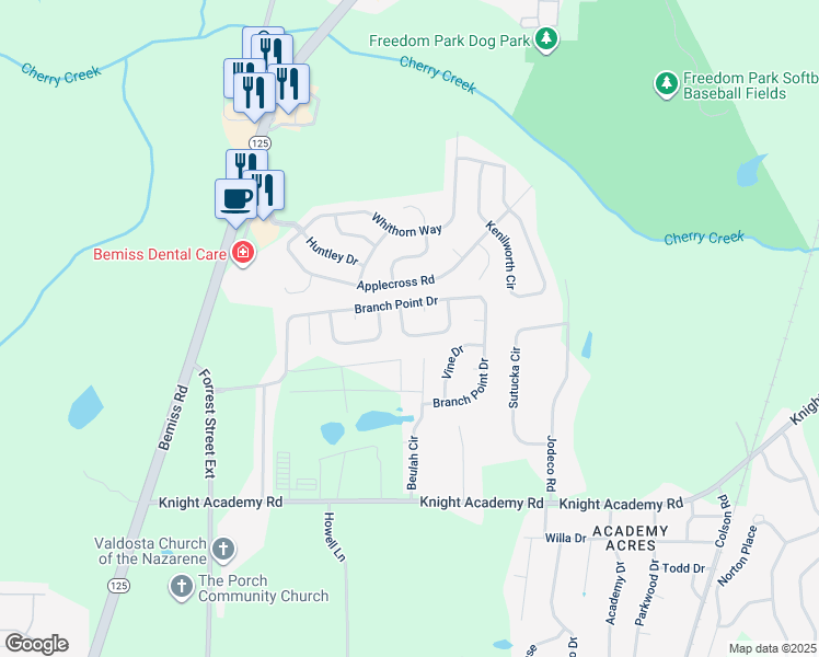 map of restaurants, bars, coffee shops, grocery stores, and more near 5227 Fortress Circle in Valdosta