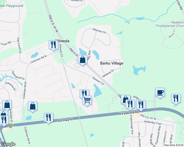 map of restaurants, bars, coffee shops, grocery stores, and more near 3947 Old Us 41 North in Hahira