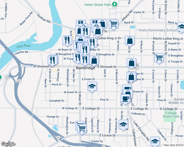 map of restaurants, bars, coffee shops, grocery stores, and more near 326 Potter Street in Bainbridge