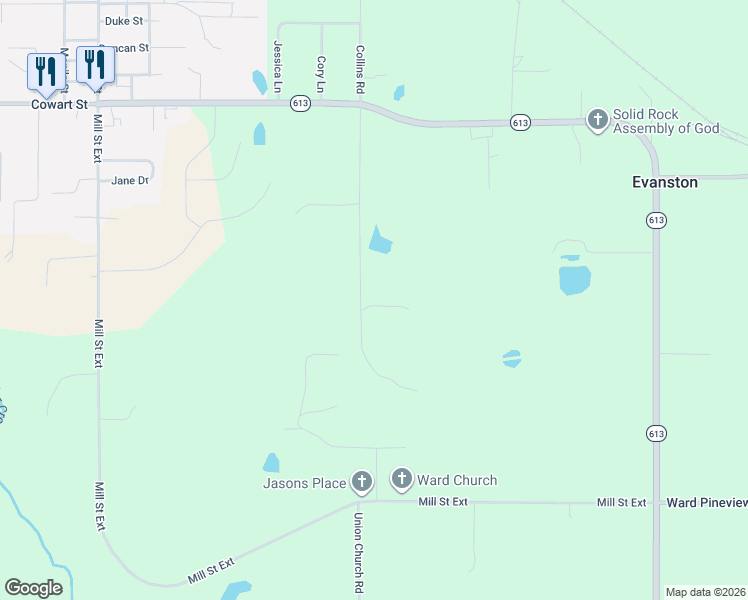 map of restaurants, bars, coffee shops, grocery stores, and more near 289 Van Hardens Road in Lucedale