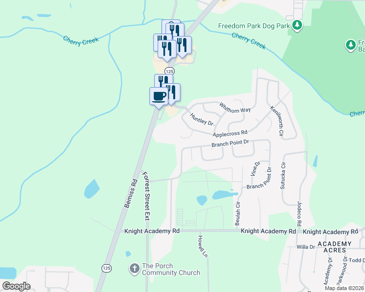 map of restaurants, bars, coffee shops, grocery stores, and more near 5115 Branch Point Drive in Valdosta
