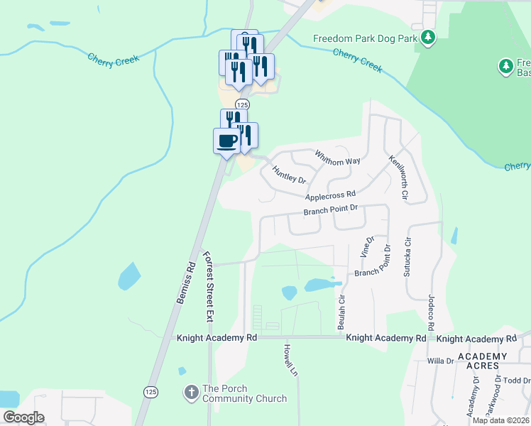 map of restaurants, bars, coffee shops, grocery stores, and more near 5114 Branch Point Drive in Valdosta