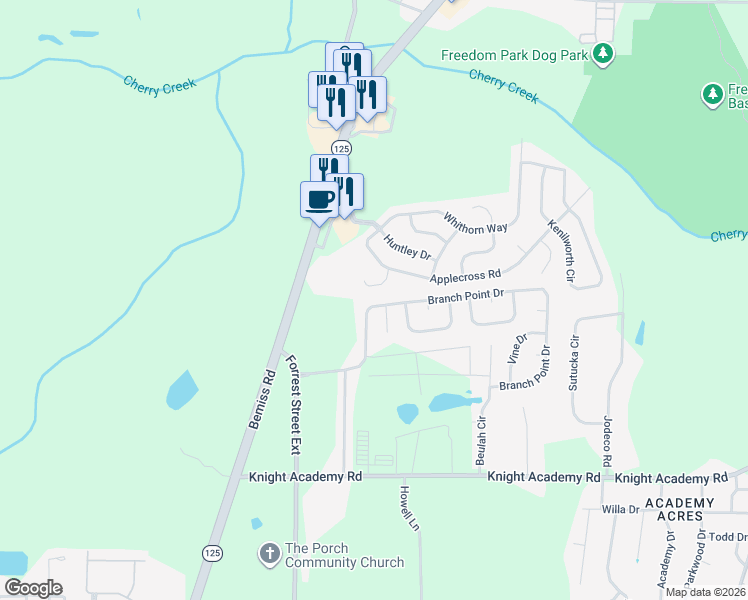 map of restaurants, bars, coffee shops, grocery stores, and more near 5114 Branch Point Drive in Valdosta
