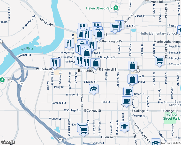 map of restaurants, bars, coffee shops, grocery stores, and more near 326 Potter Street in Bainbridge