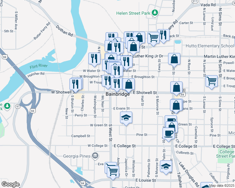 map of restaurants, bars, coffee shops, grocery stores, and more near in Bainbridge
