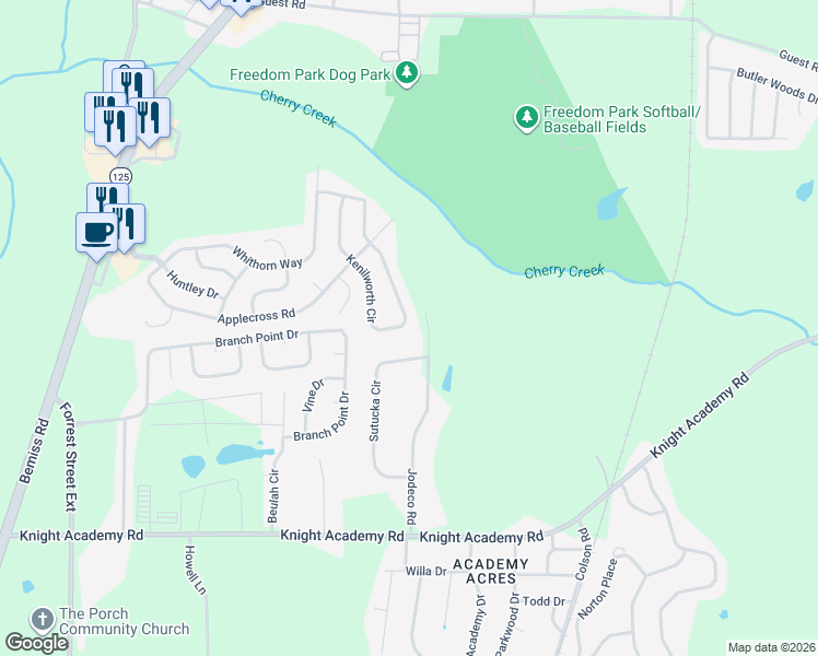 map of restaurants, bars, coffee shops, grocery stores, and more near 4358 Kenilworth Circle in Valdosta