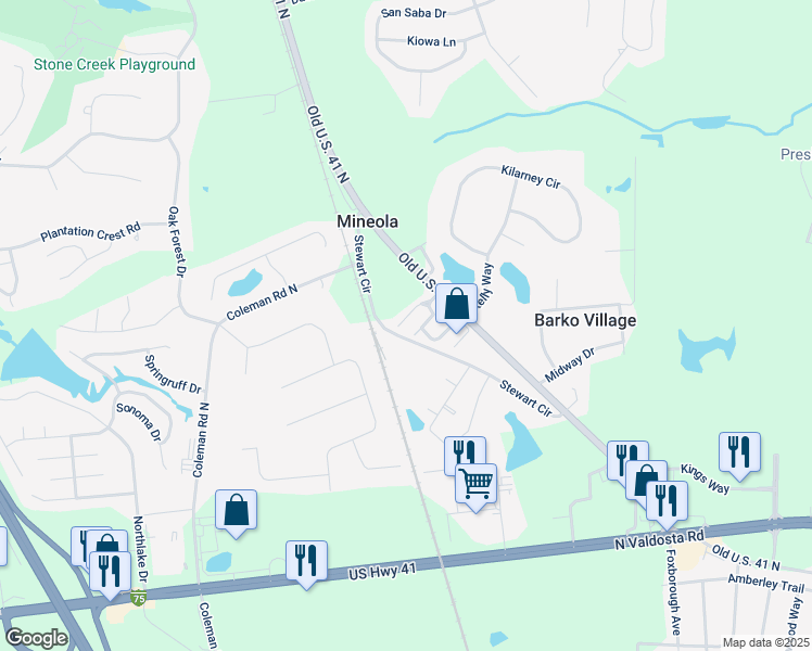 map of restaurants, bars, coffee shops, grocery stores, and more near 4039 Dallas Drive in Valdosta