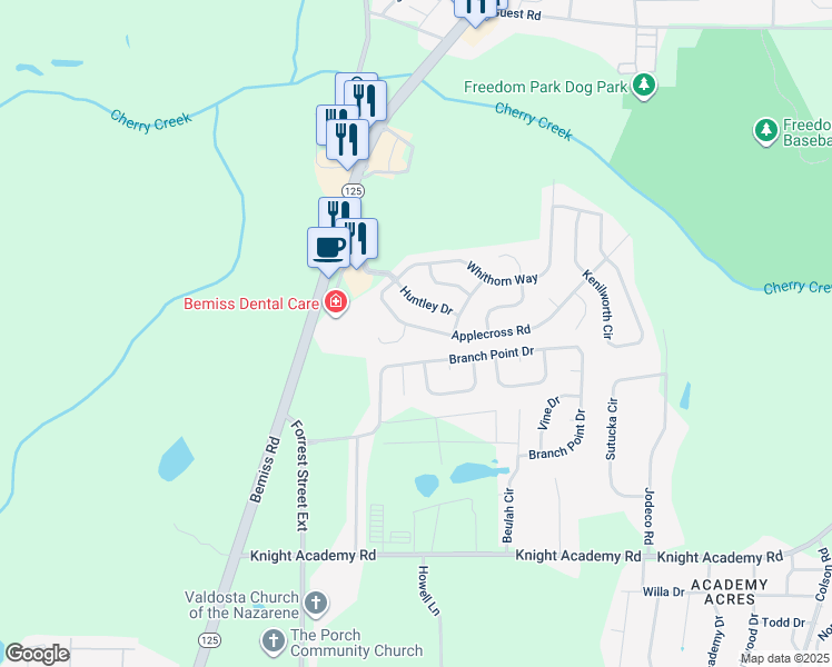 map of restaurants, bars, coffee shops, grocery stores, and more near 3936 Applecross Road in Valdosta