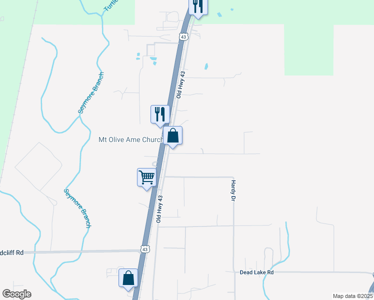 map of restaurants, bars, coffee shops, grocery stores, and more near 155 Creola Drive in Creola