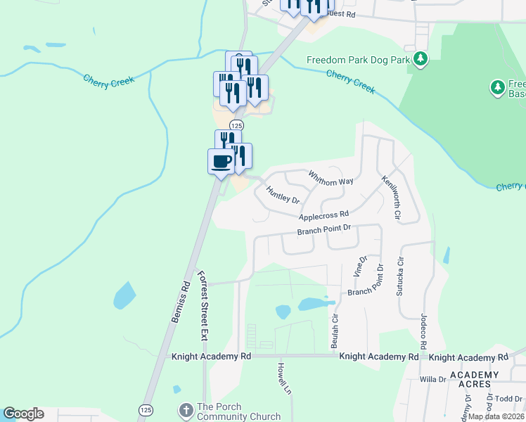 map of restaurants, bars, coffee shops, grocery stores, and more near 3924 Applecross Road in Valdosta