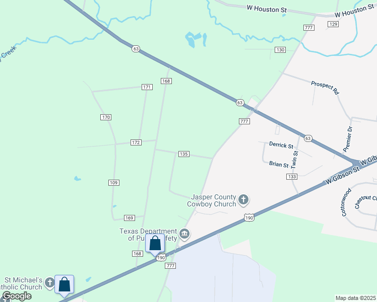 map of restaurants, bars, coffee shops, grocery stores, and more near 136 County Road 135 in Jasper
