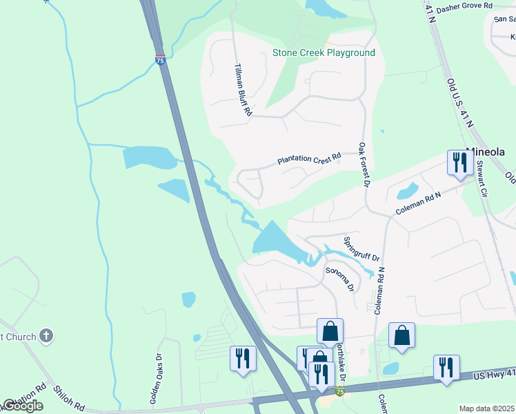 map of restaurants, bars, coffee shops, grocery stores, and more near 4527 Plantation Crest Road in Valdosta