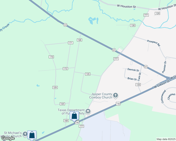 map of restaurants, bars, coffee shops, grocery stores, and more near 136 County Road 135 in Jasper