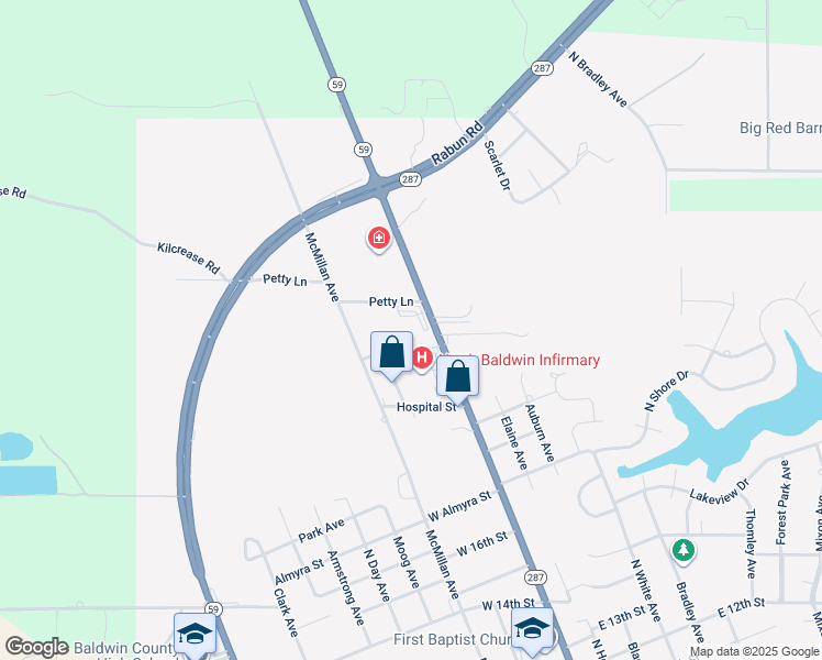 map of restaurants, bars, coffee shops, grocery stores, and more near 2115 Hand Avenue in Bay Minette