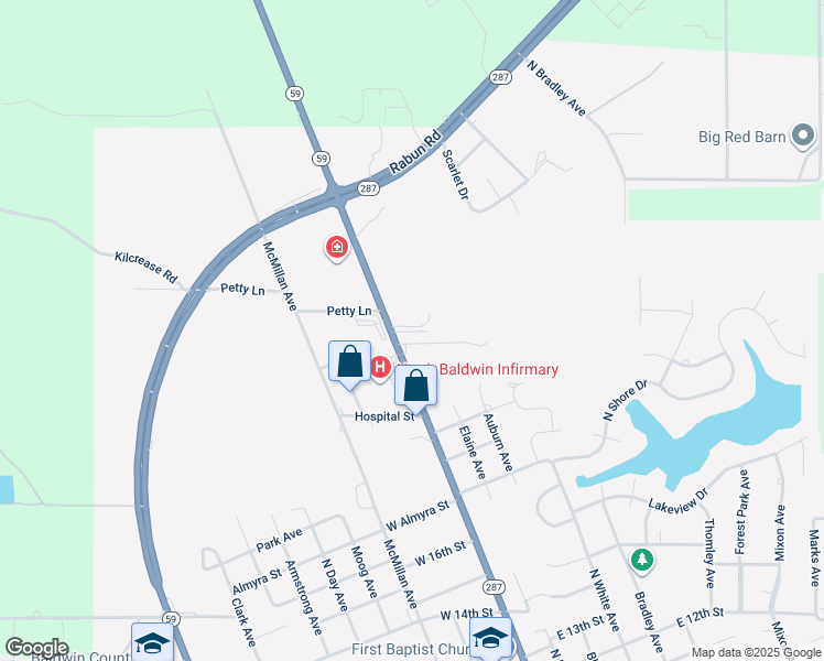 map of restaurants, bars, coffee shops, grocery stores, and more near 2115 Hand Ave in Bay Minette