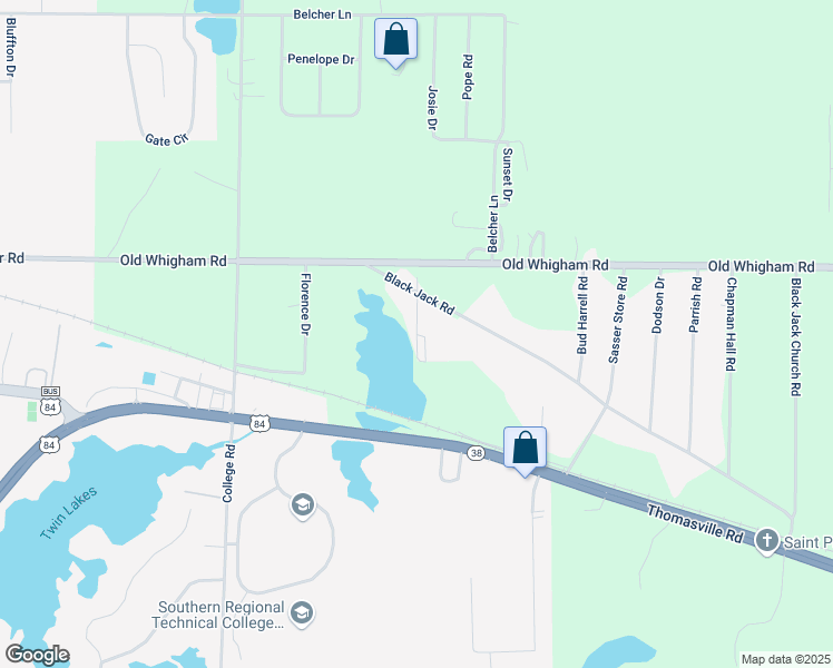 map of restaurants, bars, coffee shops, grocery stores, and more near Black Jack Road in Bainbridge