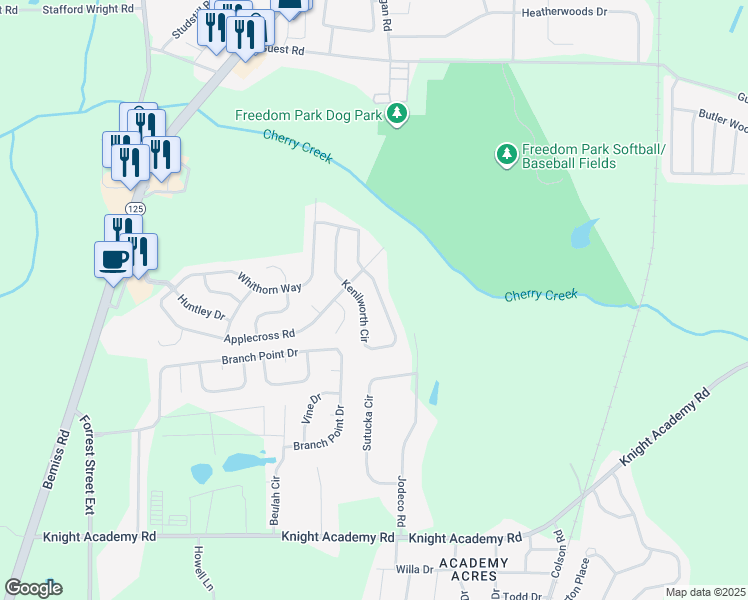 map of restaurants, bars, coffee shops, grocery stores, and more near 4334 Kenilworth Circle in Valdosta