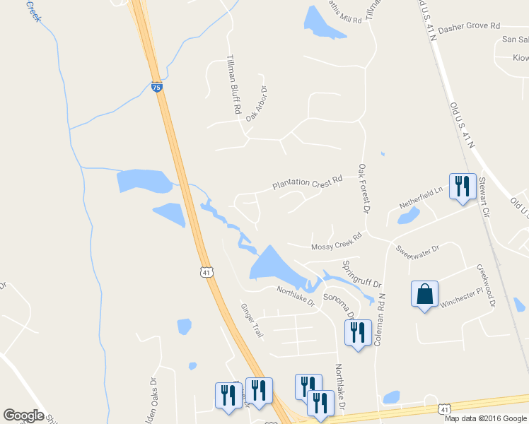 map of restaurants, bars, coffee shops, grocery stores, and more near 4547 Plantation Crest Road in Valdosta