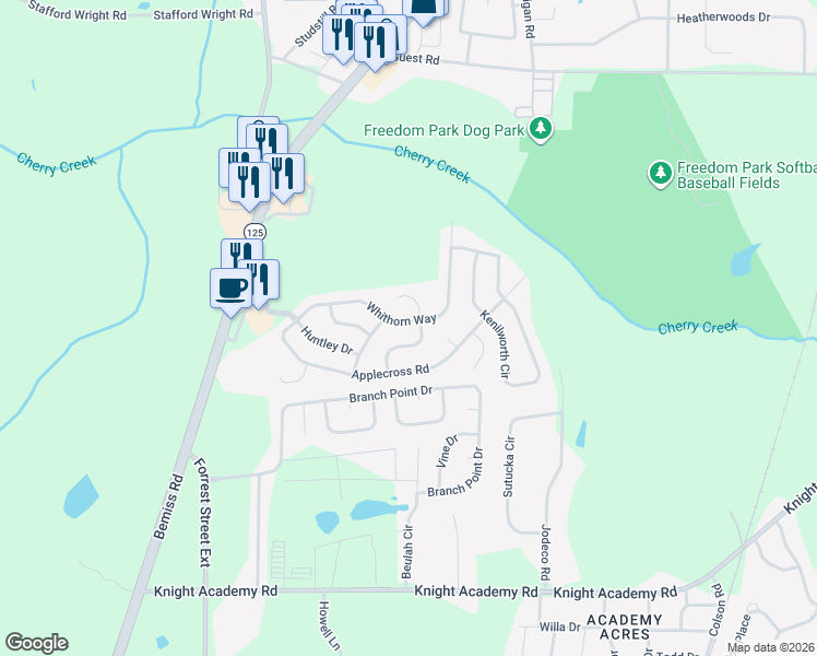 map of restaurants, bars, coffee shops, grocery stores, and more near 4174 Whithorn Way in Valdosta
