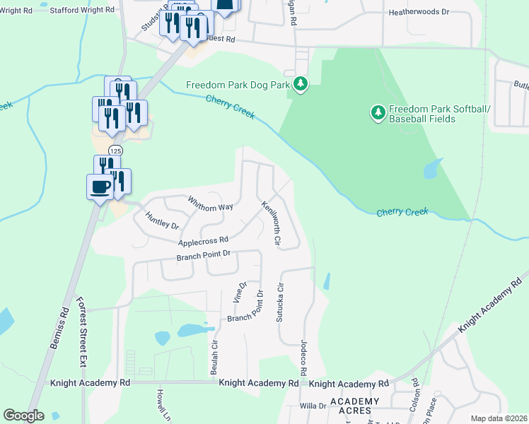 map of restaurants, bars, coffee shops, grocery stores, and more near 4040 Applecross Road in Valdosta