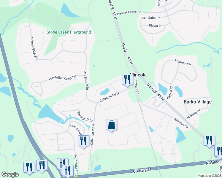 map of restaurants, bars, coffee shops, grocery stores, and more near 4211 Pemberly Drive in Valdosta