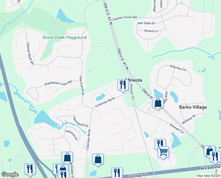 map of restaurants, bars, coffee shops, grocery stores, and more near 4211 Pemberly Drive in Valdosta