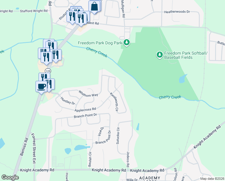 map of restaurants, bars, coffee shops, grocery stores, and more near 4040 Applecross Road in Valdosta