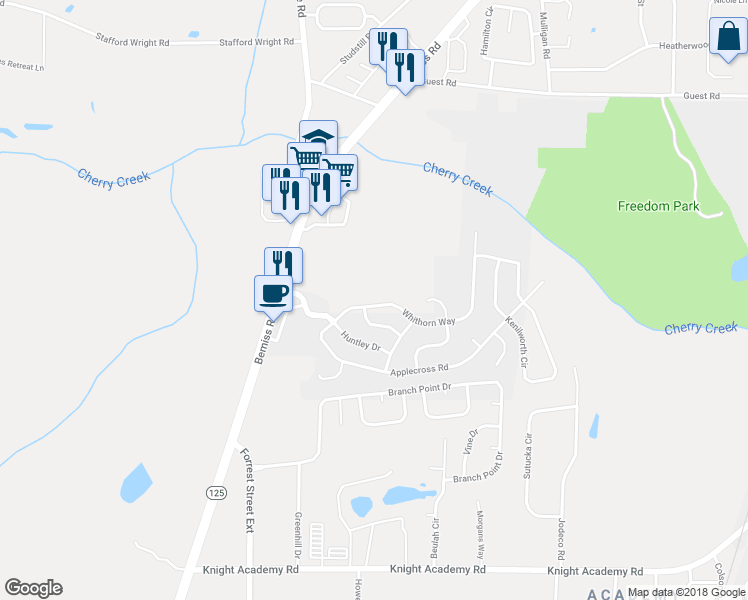 map of restaurants, bars, coffee shops, grocery stores, and more near 4119 Whithorn Way in Valdosta
