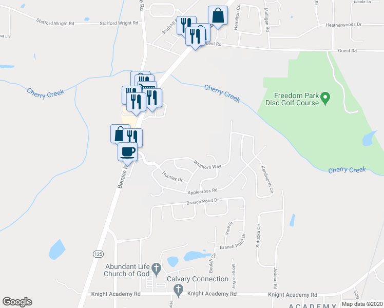 map of restaurants, bars, coffee shops, grocery stores, and more near 4135 Whithorn Way in Valdosta
