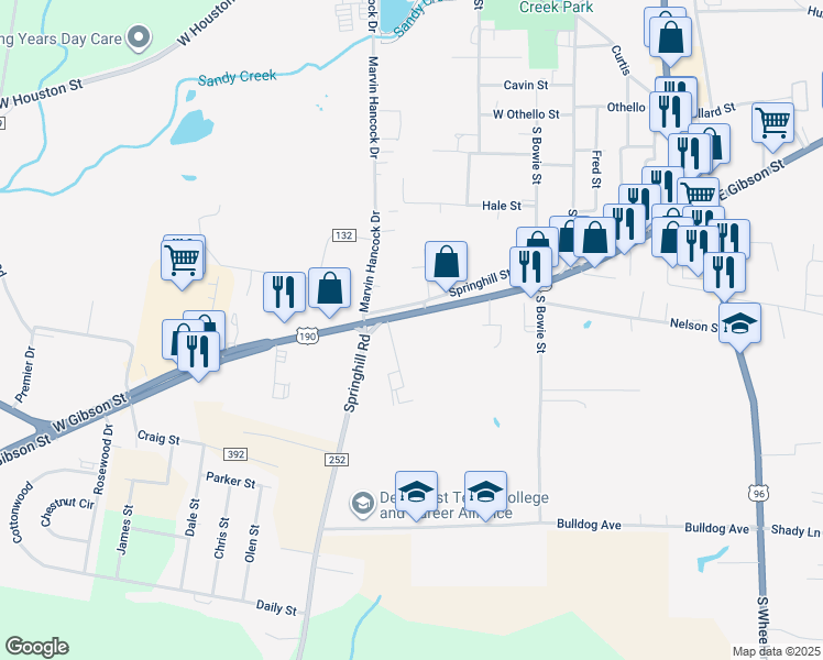 map of restaurants, bars, coffee shops, grocery stores, and more near 403 West Gibson Street in Jasper