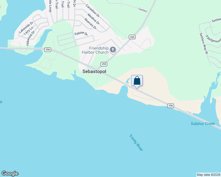 map of restaurants, bars, coffee shops, grocery stores, and more near 8382 Farm to Market Road 356 in Trinity