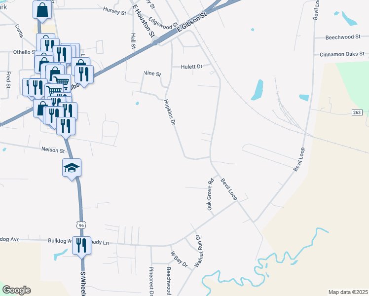 map of restaurants, bars, coffee shops, grocery stores, and more near 1534 Hopkins Drive in Jasper