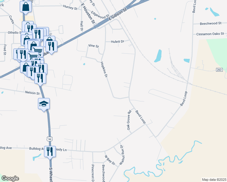 map of restaurants, bars, coffee shops, grocery stores, and more near 1534 Hopkins Drive in Jasper