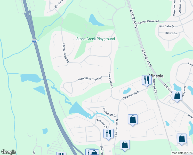 map of restaurants, bars, coffee shops, grocery stores, and more near 4341 Plantation Crest Road in Valdosta
