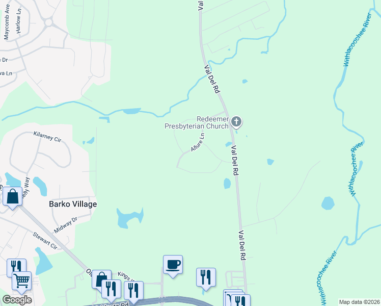 map of restaurants, bars, coffee shops, grocery stores, and more near 3901 Allure Lane in Valdosta