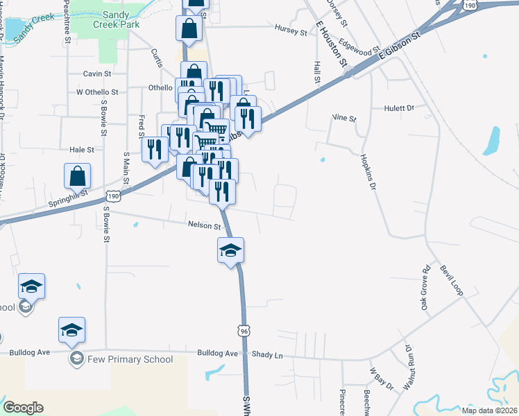 map of restaurants, bars, coffee shops, grocery stores, and more near 600 State Street in Jasper